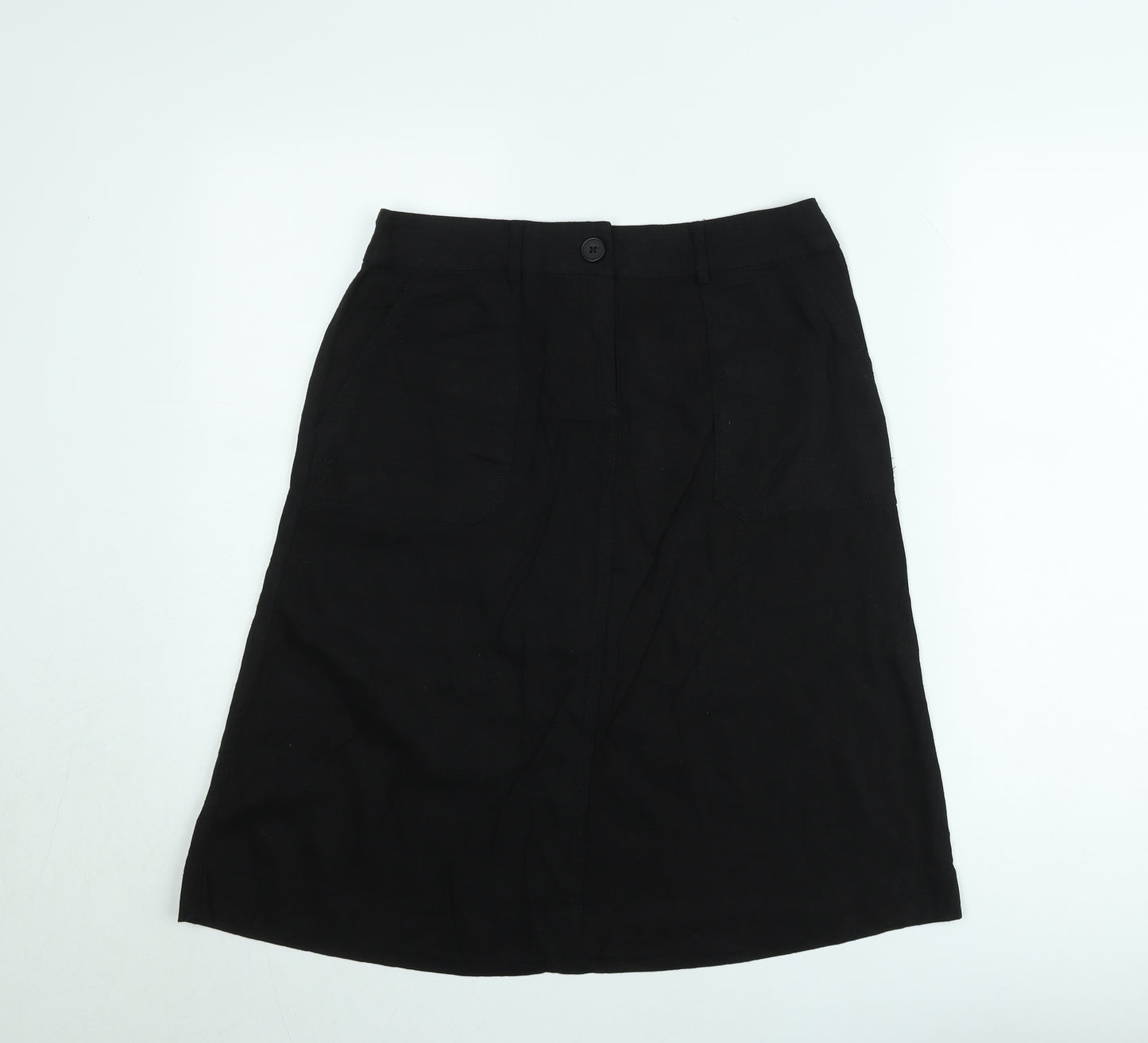 South Women’s Black Linen A-Line Skirt Size 10 Knee Length