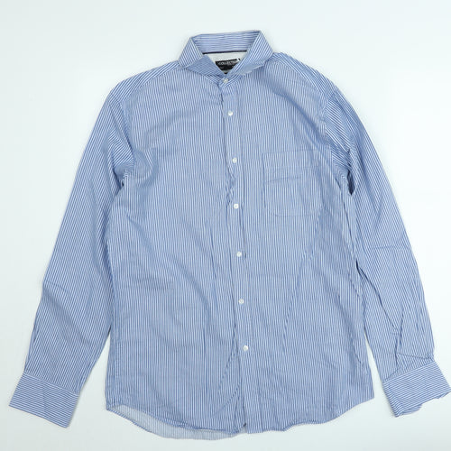 Debenhams Men's Blue Striped Slim Fit Long Sleeve Button-Up Shirt 15.5in