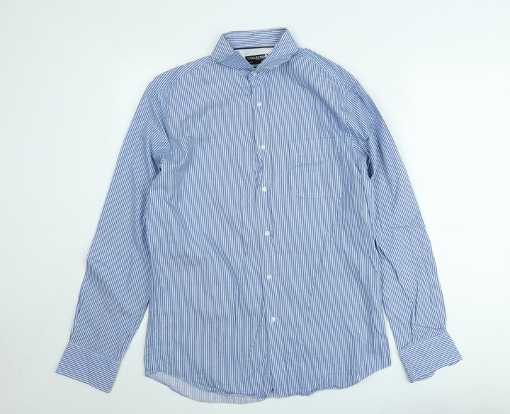 Debenhams Men's Blue Striped Slim Fit Long Sleeve Button-Up Shirt 15.5in