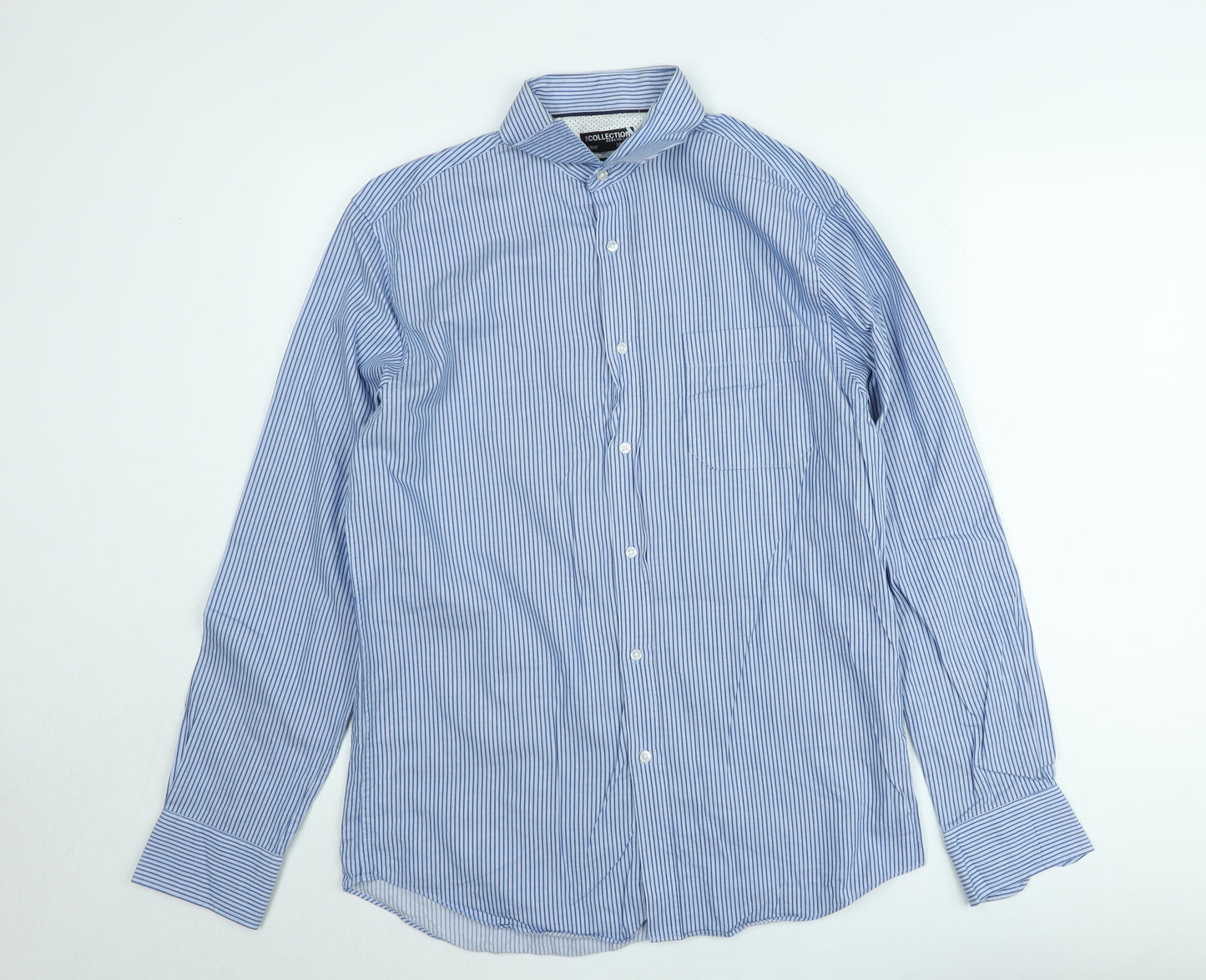 Debenhams Men's Blue Striped Slim Fit Long Sleeve Button-Up Shirt 15.5in