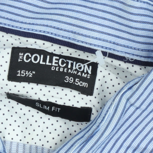 Debenhams Men's Blue Striped Slim Fit Long Sleeve Button-Up Shirt 15.5in