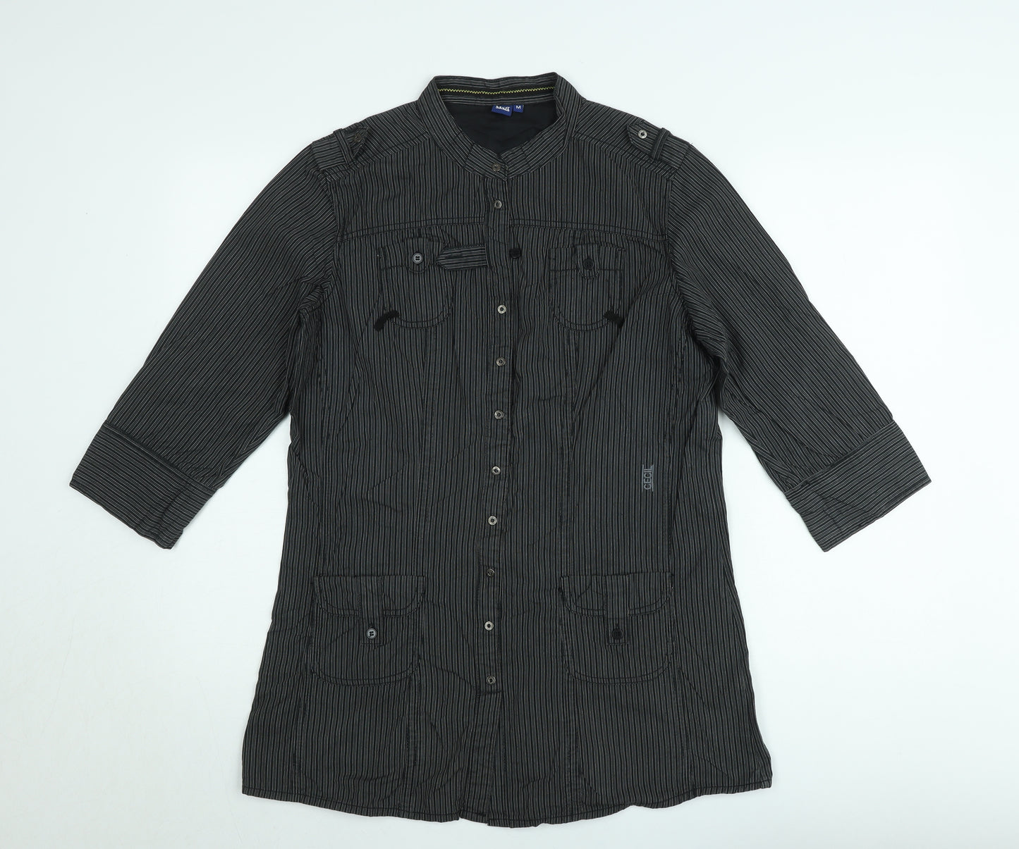 Cecil Women’s Black Striped Button-Up Tunic Shirt M