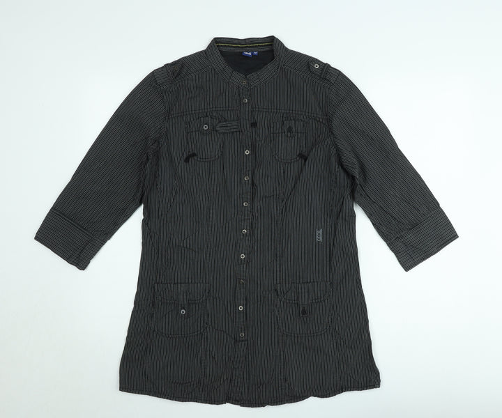 Cecil Women’s Black Striped Button-Up Tunic Shirt M