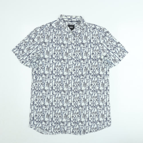 Burton Menswear London Men's White Tropical Print Short Sleeve Cotton Shirt M