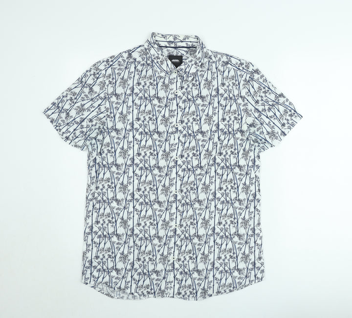 Burton Menswear London Men's White Tropical Print Short Sleeve Cotton Shirt M