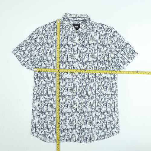 Burton Menswear London Men's White Tropical Print Short Sleeve Cotton Shirt M