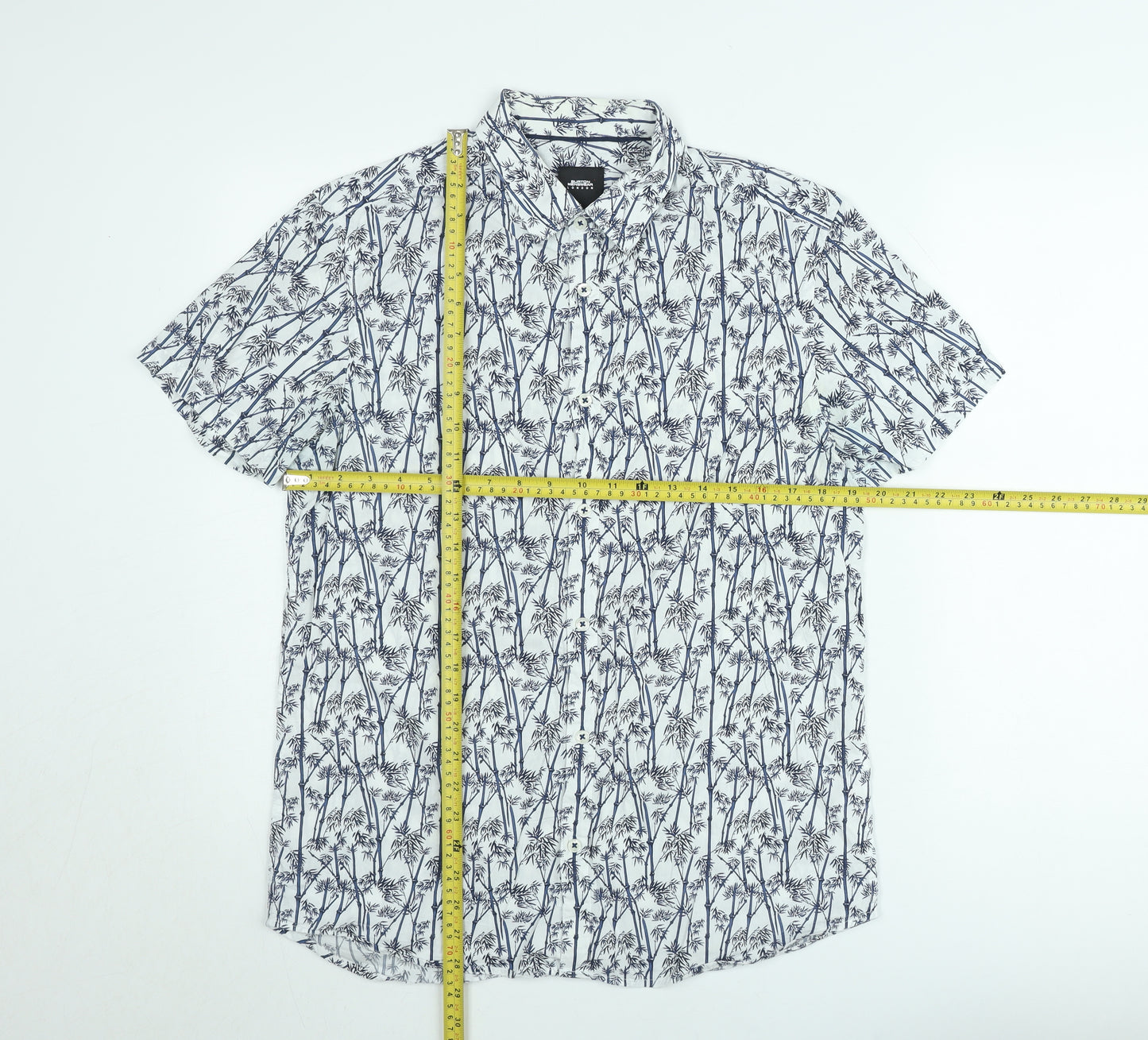 Burton Menswear London Men's White Tropical Print Short Sleeve Cotton Shirt M