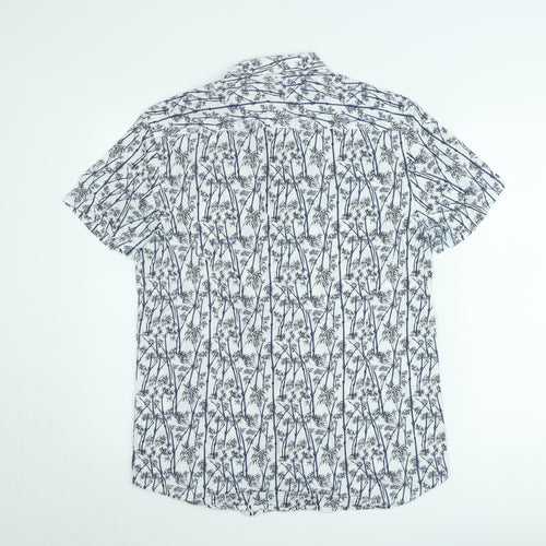 Burton Menswear London Men's White Tropical Print Short Sleeve Cotton Shirt M