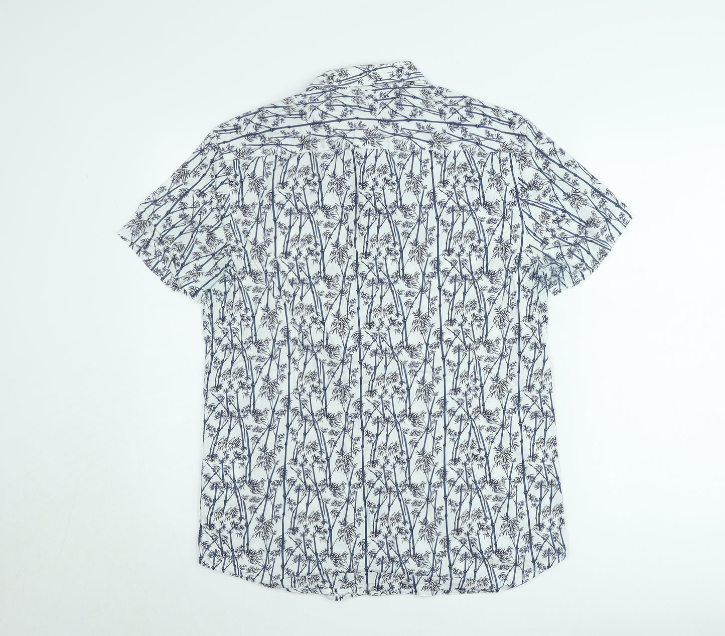 Burton Menswear London Men's White Tropical Print Short Sleeve Cotton Shirt M