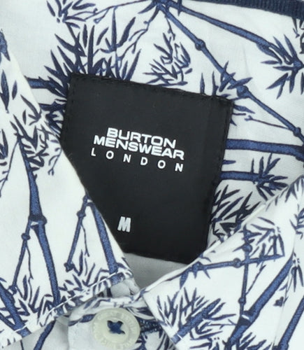Burton Menswear London Men's White Tropical Print Short Sleeve Cotton Shirt M