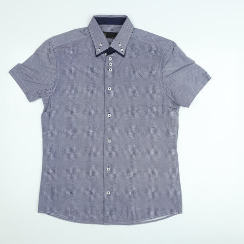 Next Men's Blue Slim Fit Short Sleeve Button-Up Shirt Medium