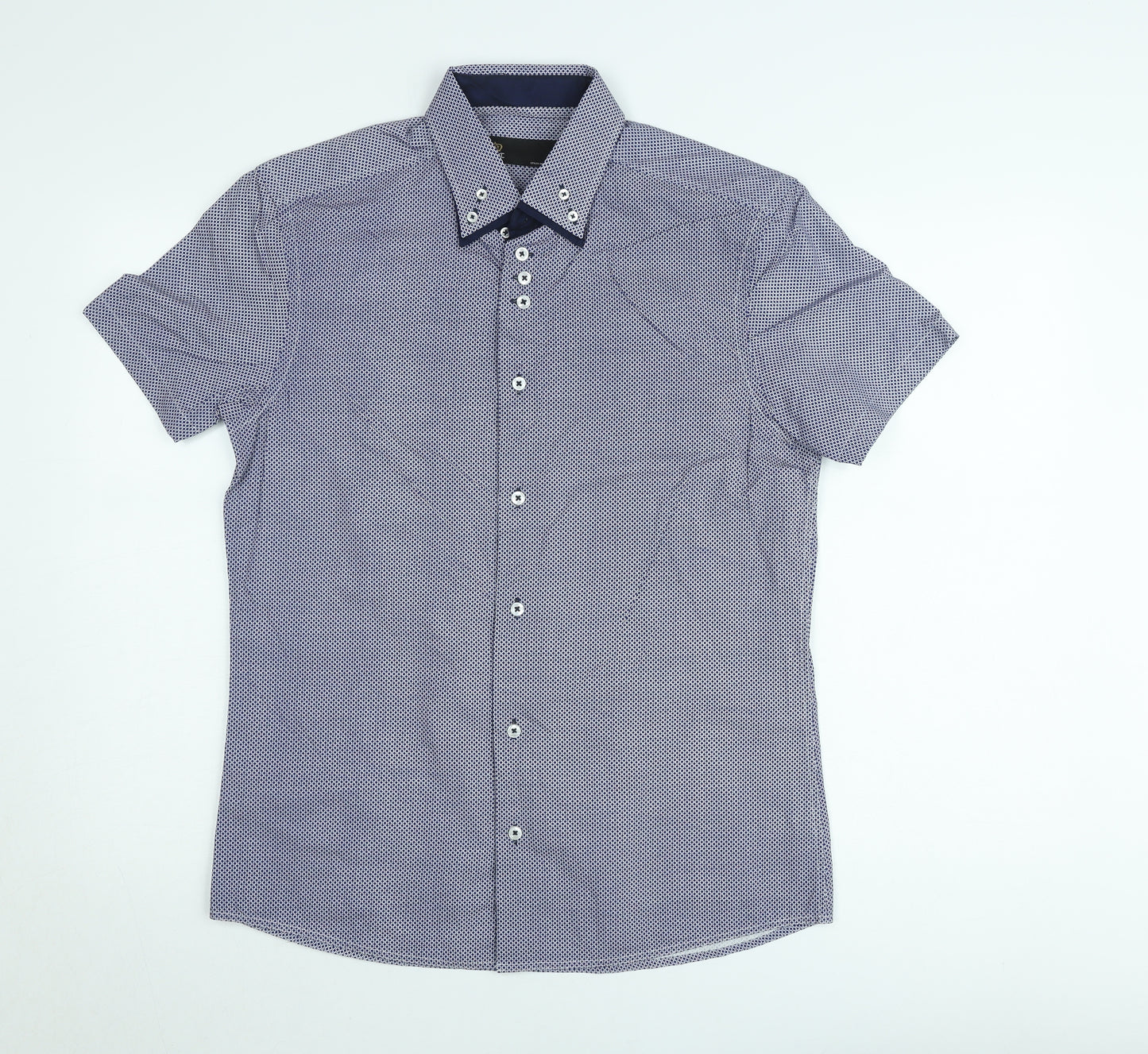 Next Men's Blue Slim Fit Short Sleeve Button-Up Shirt Medium