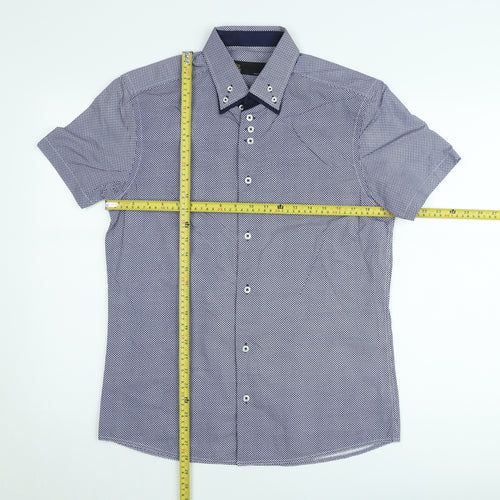 Next Men's Blue Slim Fit Short Sleeve Button-Up Shirt Medium