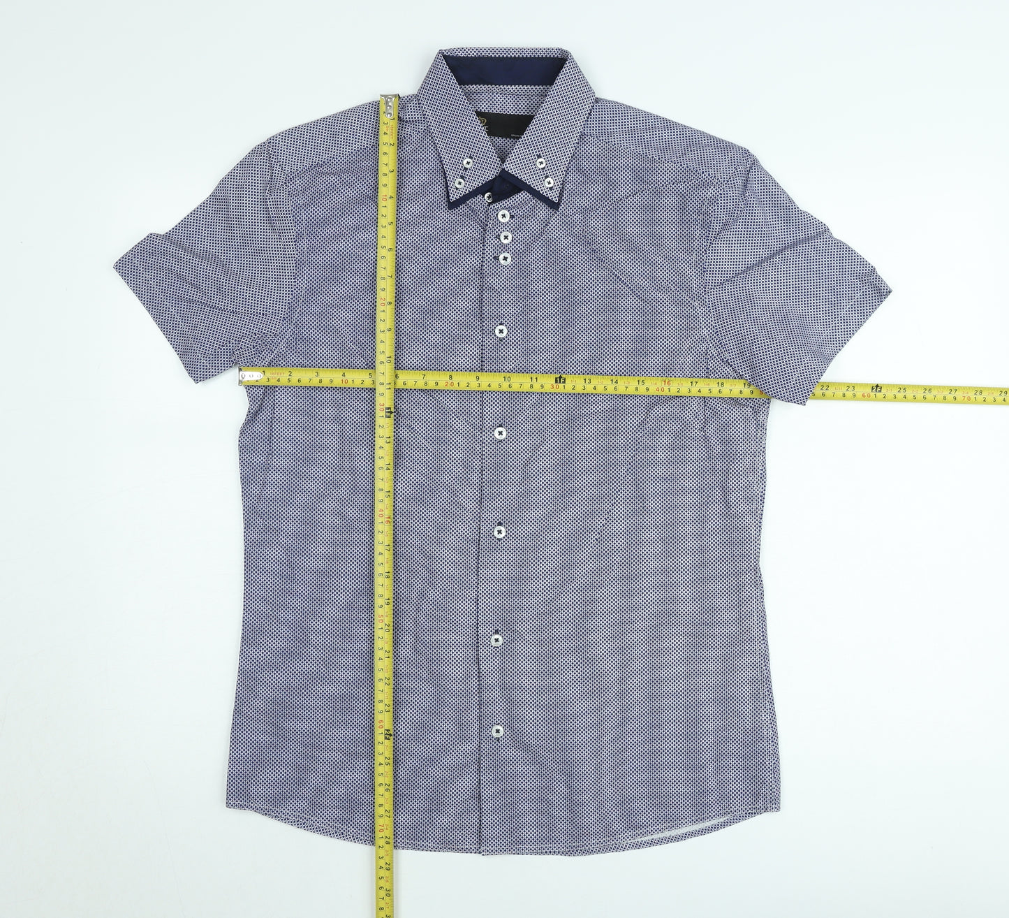 Next Men's Blue Slim Fit Short Sleeve Button-Up Shirt Medium