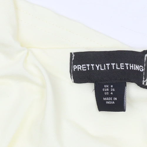 PrettyLittleThing Women’s Ivory Bodycon Midi Dress Size 8 Sleeveless Ruched V-Neck