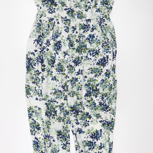 Warehouse Women’s Blue Floral Short Sleeve Jumpsuit Size 14 Viscose