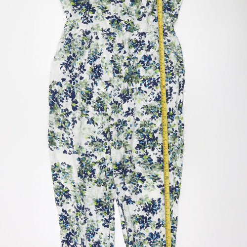 Warehouse Women’s Blue Floral Short Sleeve Jumpsuit Size 14 Viscose
