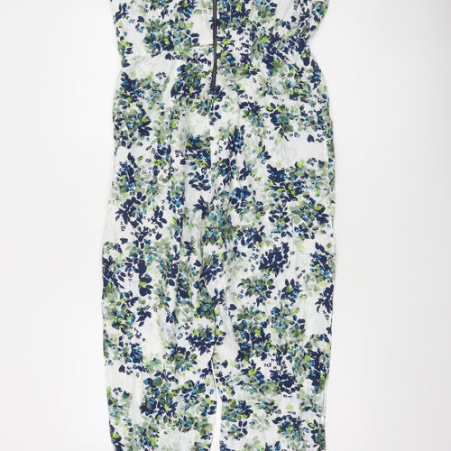 Warehouse Women’s Blue Floral Short Sleeve Jumpsuit Size 14 Viscose