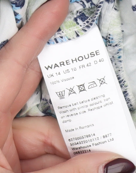 Warehouse Women’s Blue Floral Short Sleeve Jumpsuit Size 14 Viscose