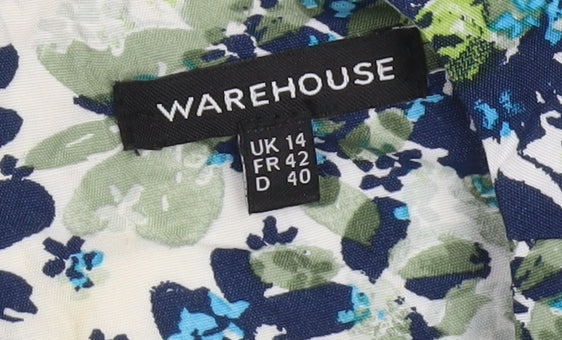 Warehouse Women’s Blue Floral Short Sleeve Jumpsuit Size 14 Viscose