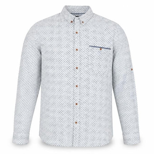 C&A Canda Men's White Geometric Long Sleeve Band Collar 3XL Regular Fit Cotton Dress Shirt