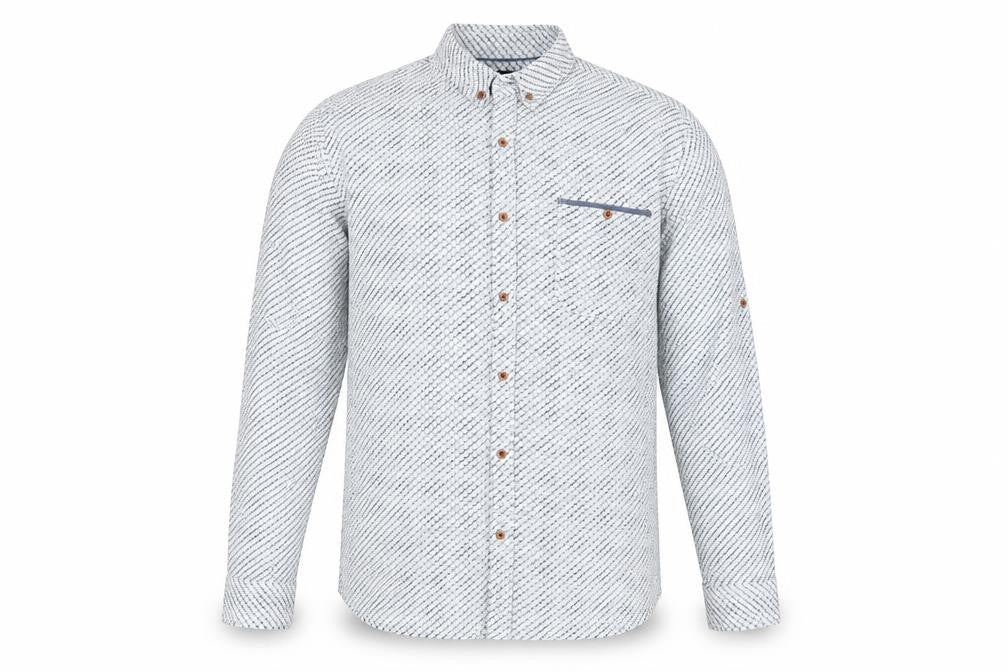 C&A Canda Men's White Geometric Long Sleeve Band Collar 3XL Regular Fit Cotton Dress Shirt
