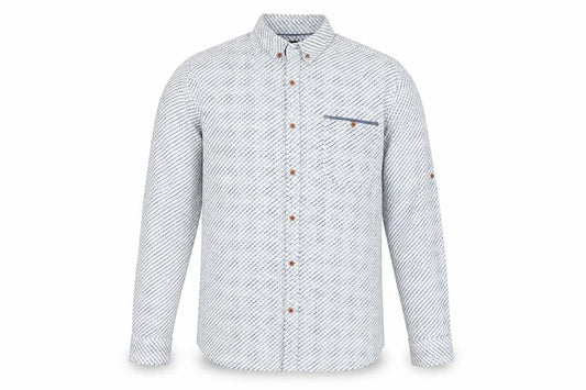 C&A Canda Men's White Geometric Long Sleeve Band Collar 3XL Regular Fit Cotton Dress Shirt
