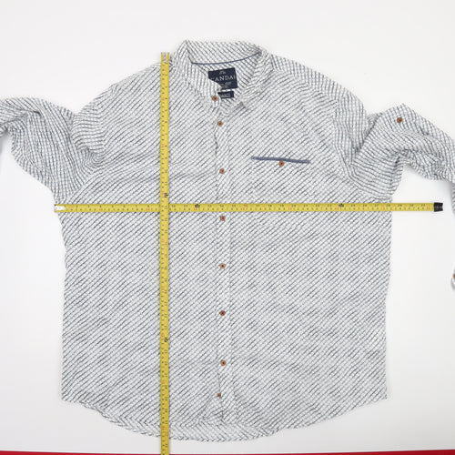 C&A Canda Men's White Geometric Long Sleeve Band Collar 3XL Regular Fit Cotton Dress Shirt