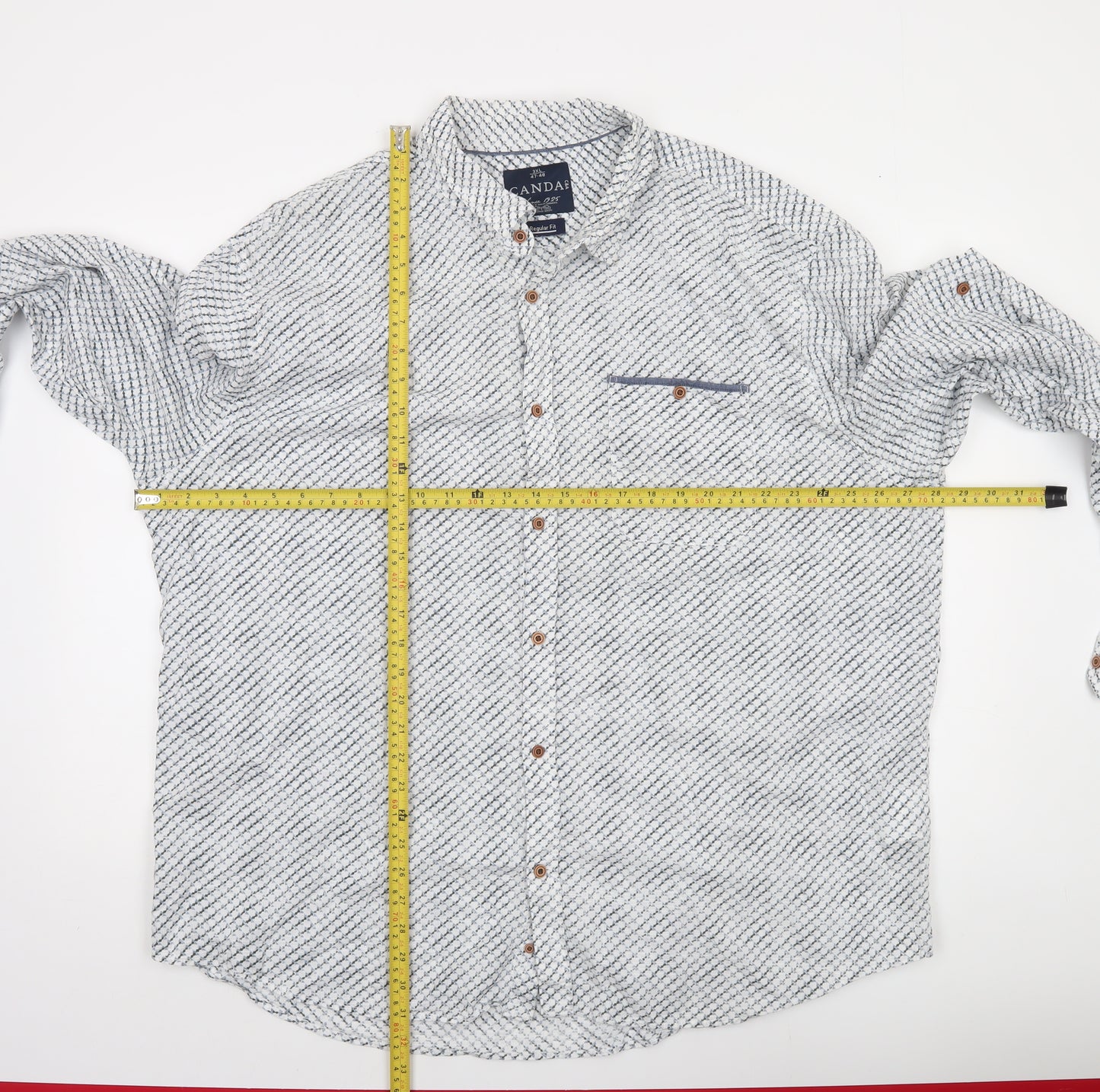 C&A Canda Men's White Geometric Long Sleeve Band Collar 3XL Regular Fit Cotton Dress Shirt