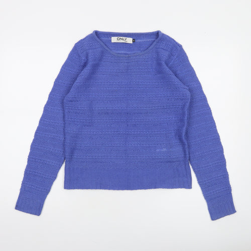 ONLY Women Blue Knit Open-Knit Pullover Jumper Size M