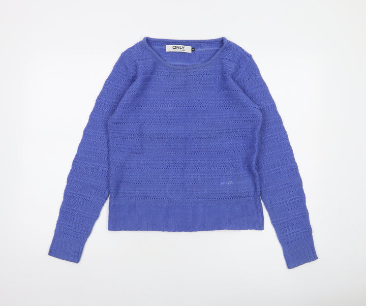 ONLY Women Blue Knit Open-Knit Pullover Jumper Size M