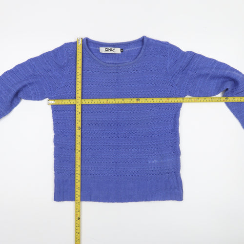 ONLY Women Blue Knit Open-Knit Pullover Jumper Size M