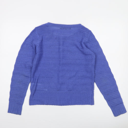 ONLY Women Blue Knit Open-Knit Pullover Jumper Size M
