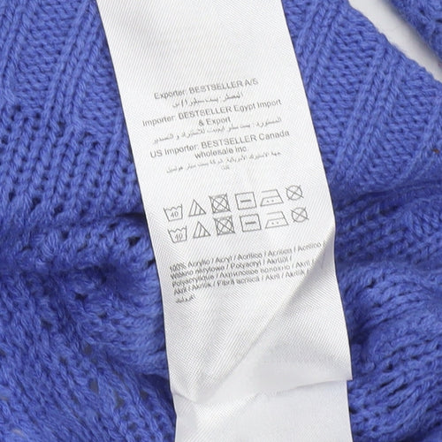 ONLY Women Blue Knit Open-Knit Pullover Jumper Size M
