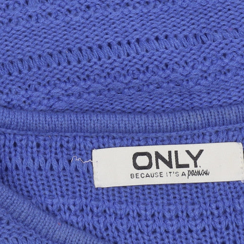 ONLY Women Blue Knit Open-Knit Pullover Jumper Size M