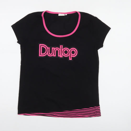 Dunlop Women's Black Pink Trim Cotton Blend Logo T-Shirt Size M