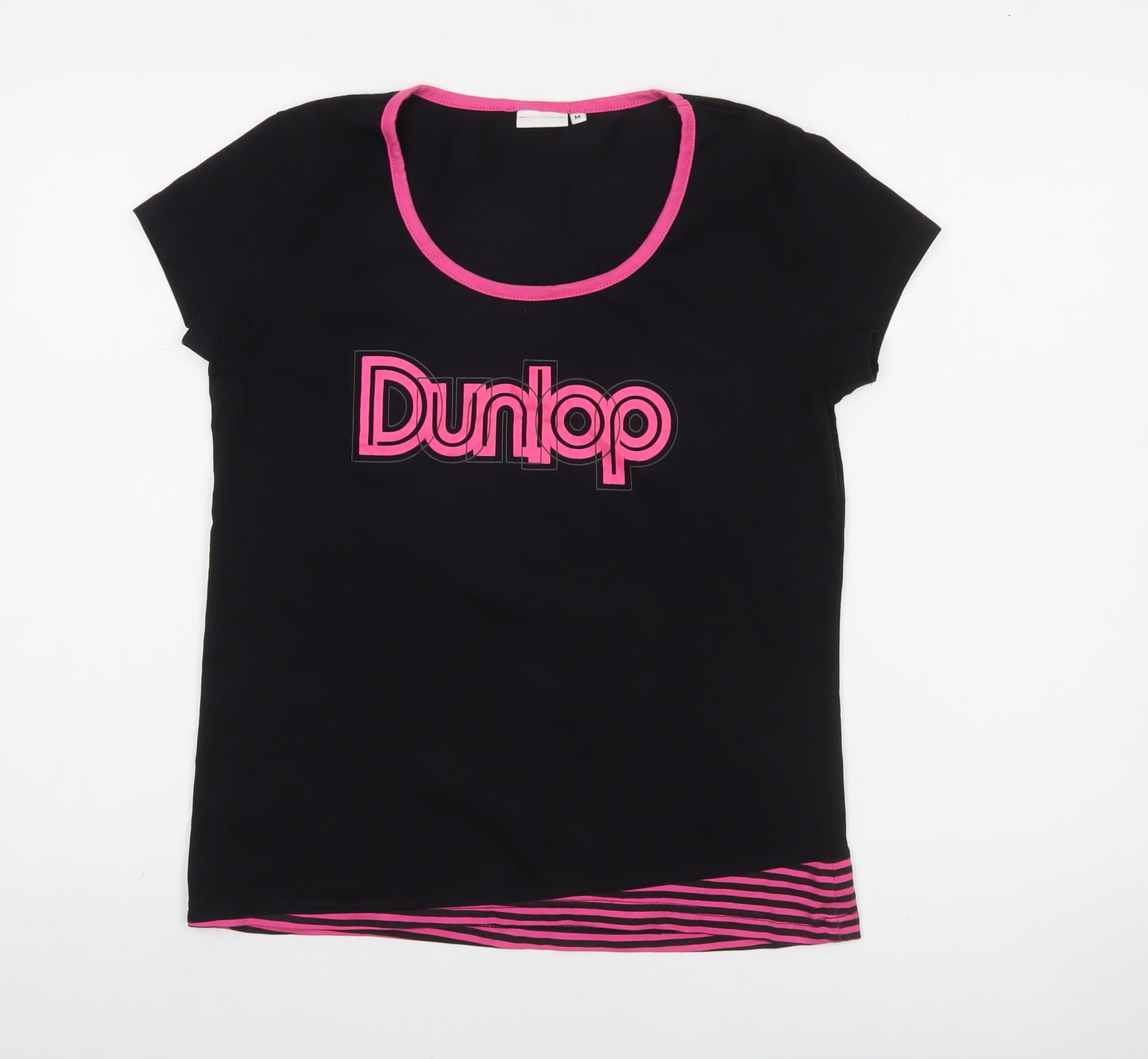 Dunlop Women's Black Pink Trim Cotton Blend Logo T-Shirt Size M