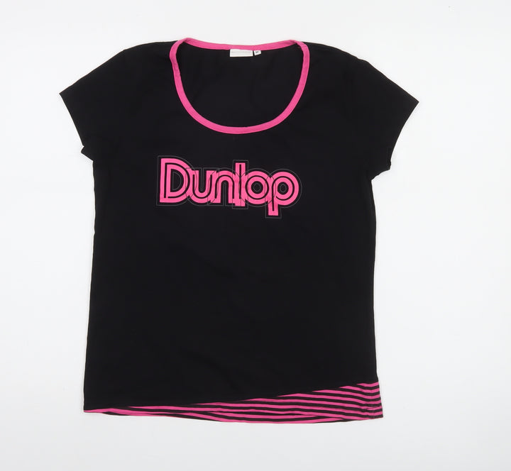 Dunlop Women's Black Pink Trim Cotton Blend Logo T-Shirt Size M