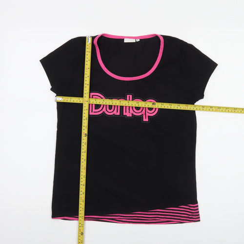 Dunlop Women's Black Pink Trim Cotton Blend Logo T-Shirt Size M