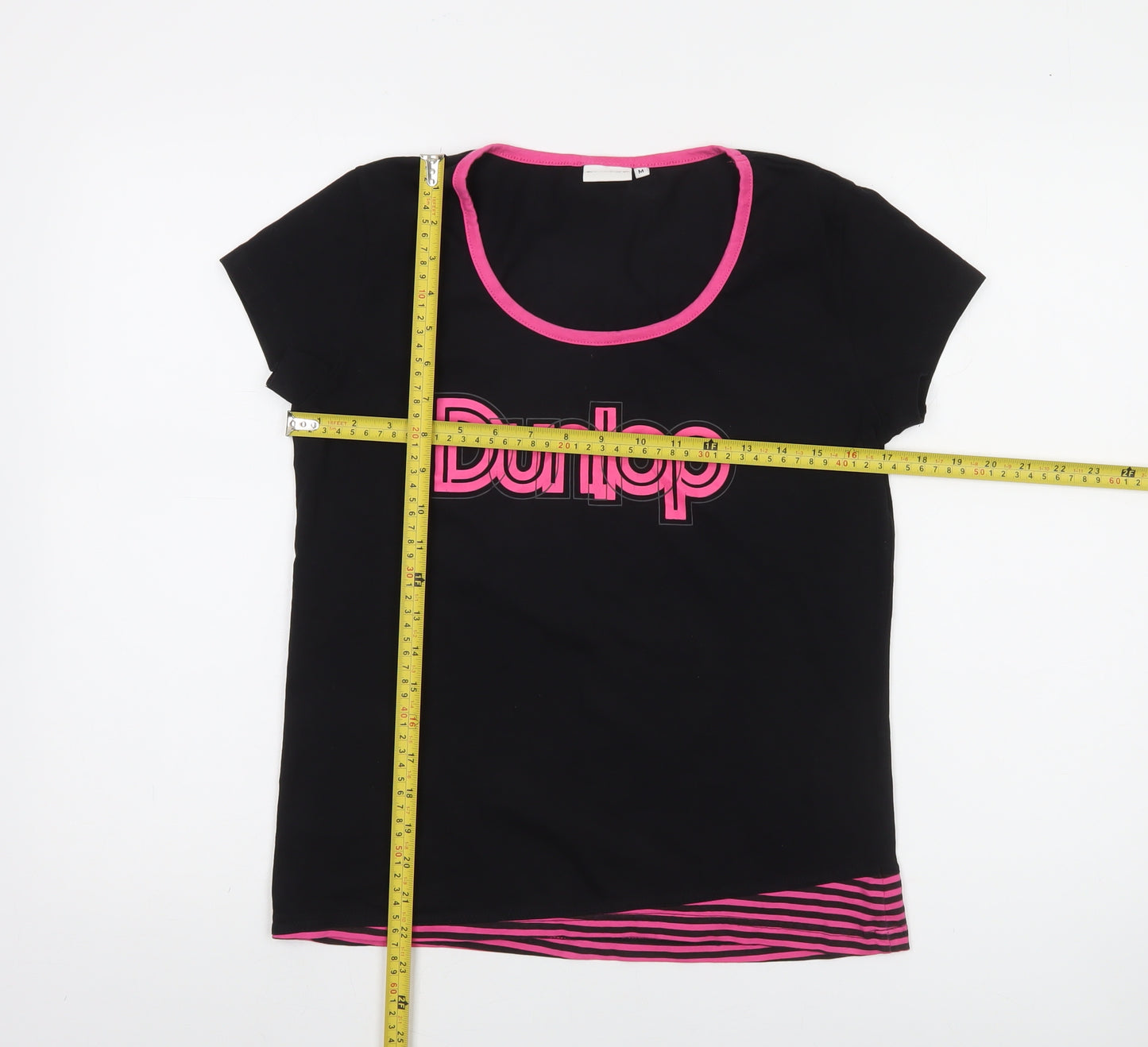 Dunlop Women's Black Pink Trim Cotton Blend Logo T-Shirt Size M