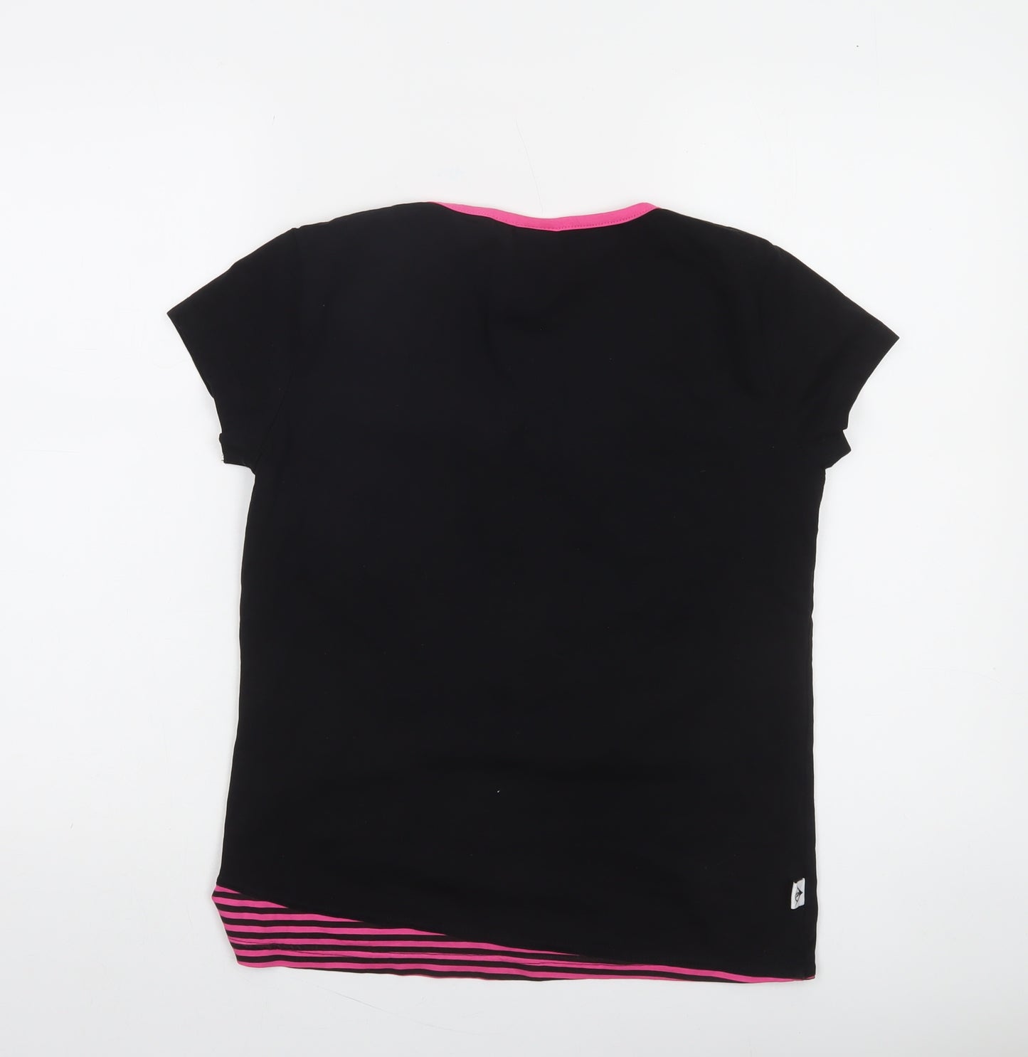 Dunlop Women's Black Pink Trim Cotton Blend Logo T-Shirt Size M