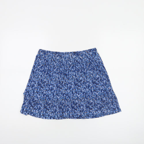 MNG Womens Blue Pleated Floral Short Skirt Size M