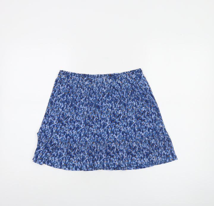 MNG Womens Blue Pleated Floral Short Skirt Size M