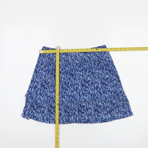 MNG Womens Blue Pleated Floral Short Skirt Size M