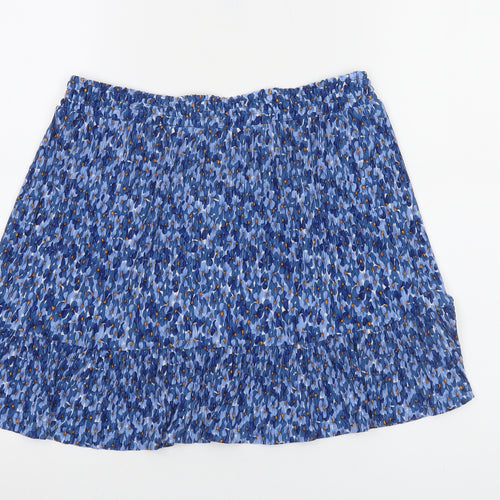 MNG Womens Blue Pleated Floral Short Skirt Size M