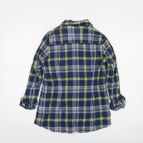 Marks and Spencer Women’s Blue Plaid Button-Up Shirt UK 8 Long Sleeve Cotton