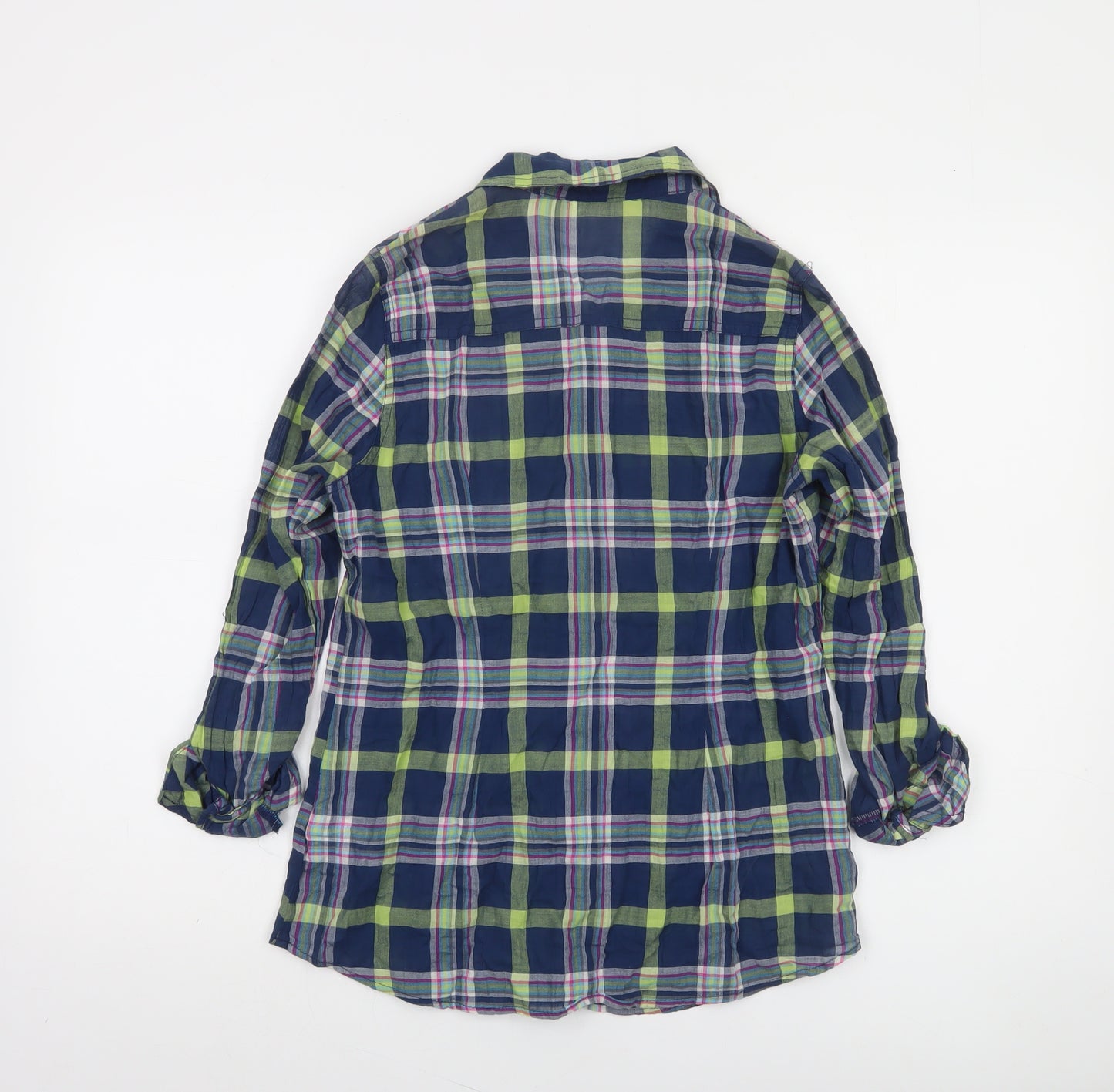 Marks and Spencer Women’s Blue Plaid Button-Up Shirt UK 8 Long Sleeve Cotton