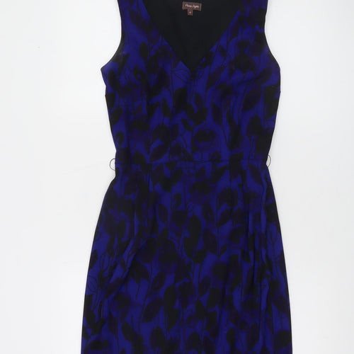 Phase Eight Women Blue Floral Sheath Dress Size 8 Sleeveless Knee Length