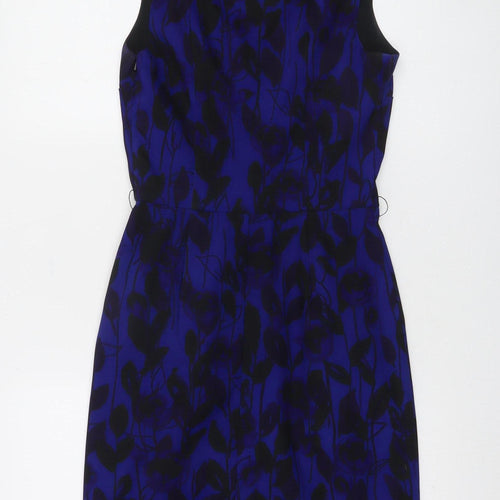 Phase Eight Women Blue Floral Sheath Dress Size 8 Sleeveless Knee Length