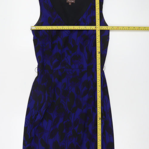 Phase Eight Women Blue Floral Sheath Dress Size 8 Sleeveless Knee Length